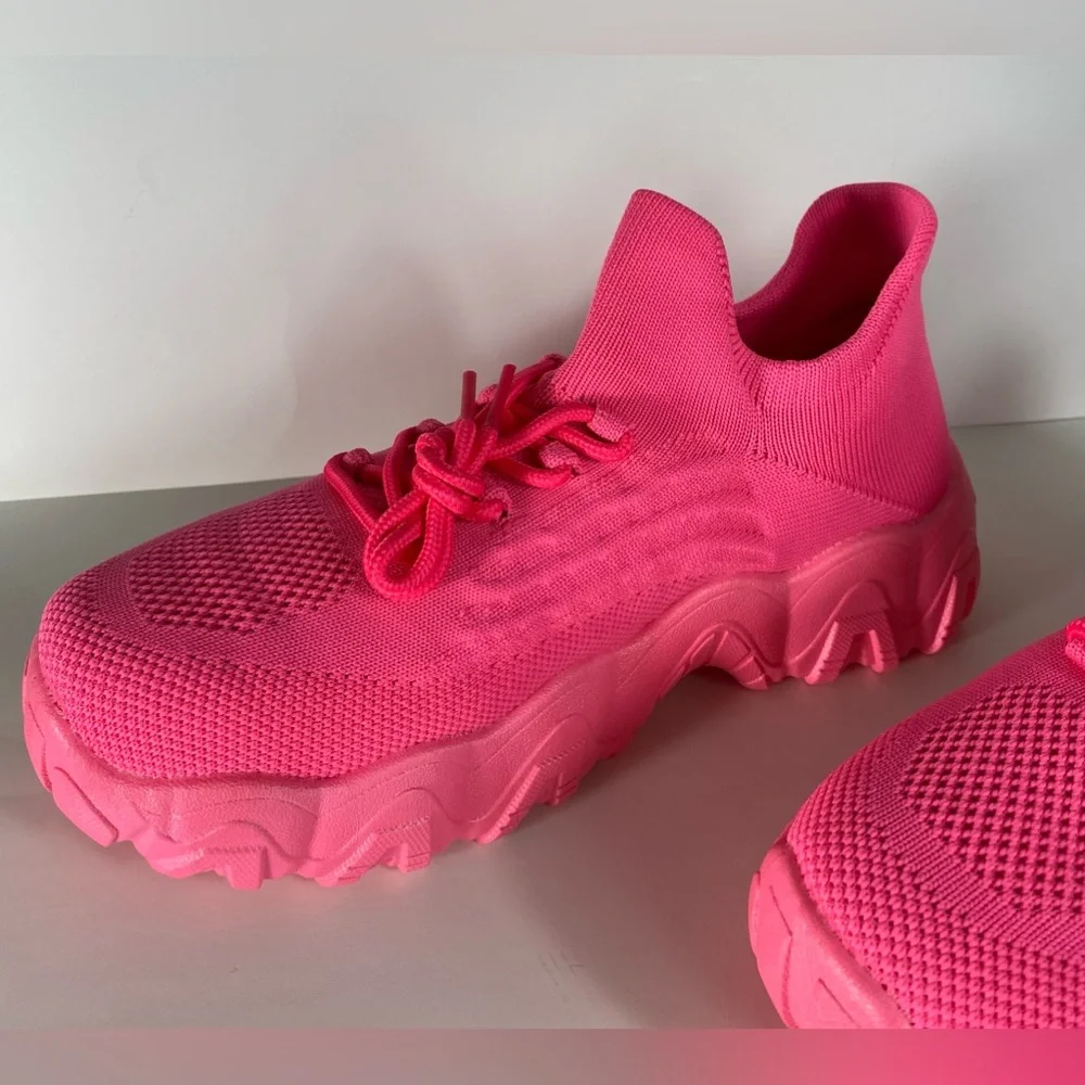 Women’s Pink Fashionable Lace Up Platform Sneakers size 10 - Picture 4 of 10